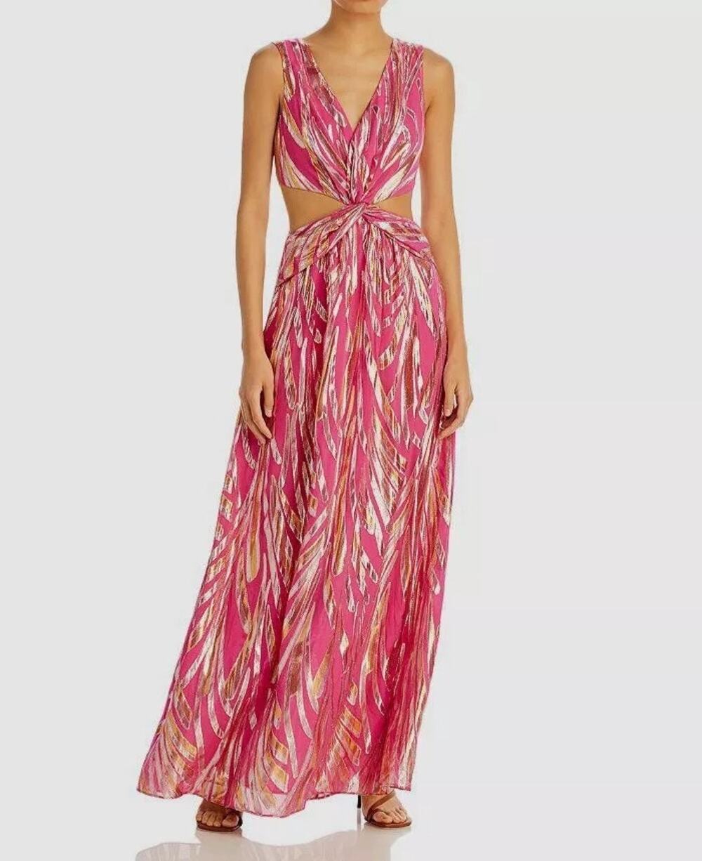 NWT Ramey Brook Irene Twist-Front Cutout Metallic Bright PInk Dress Size 6
